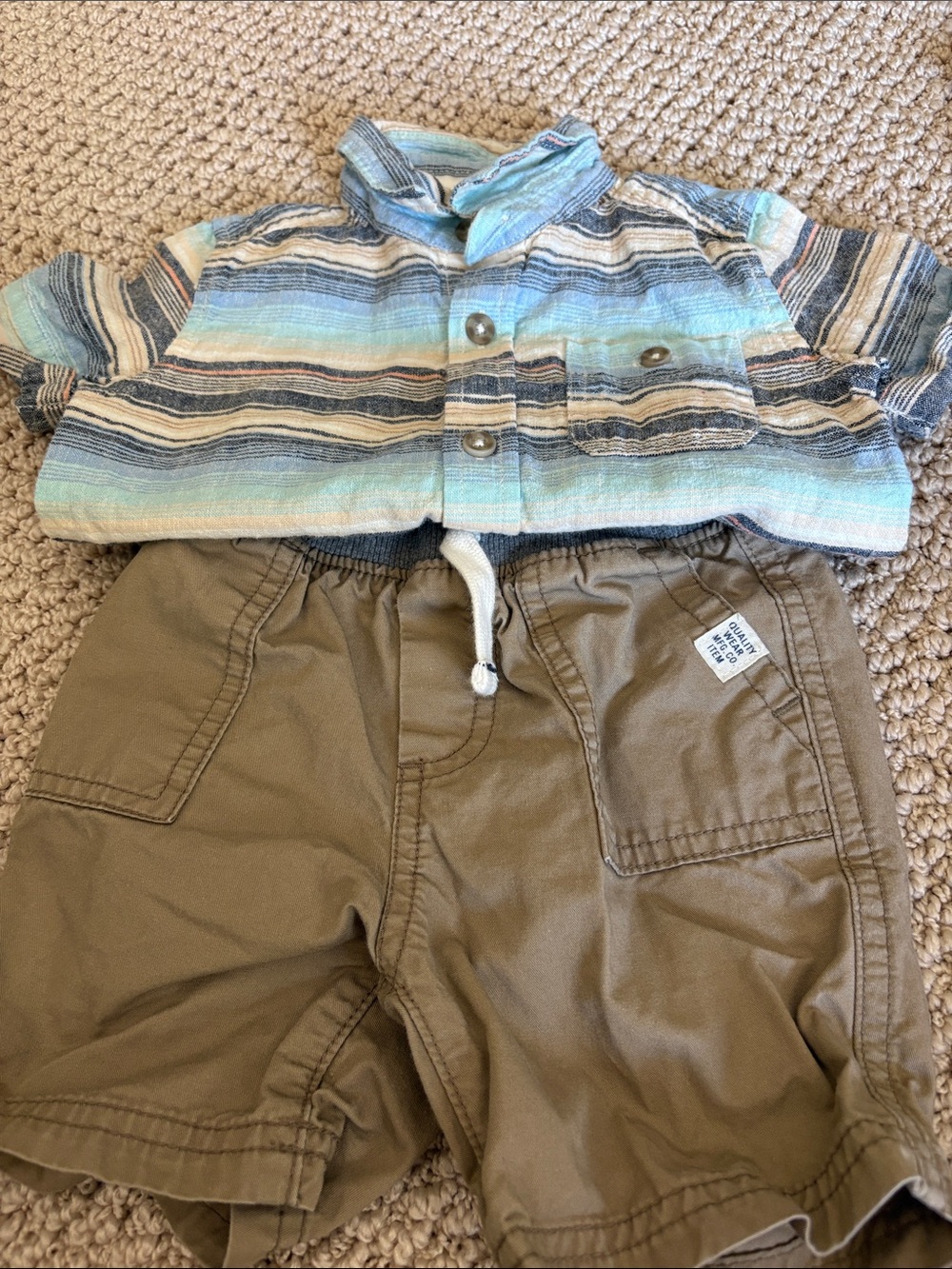 Baby Striped Shirt with Khaki Shorts Set 12-18 months
